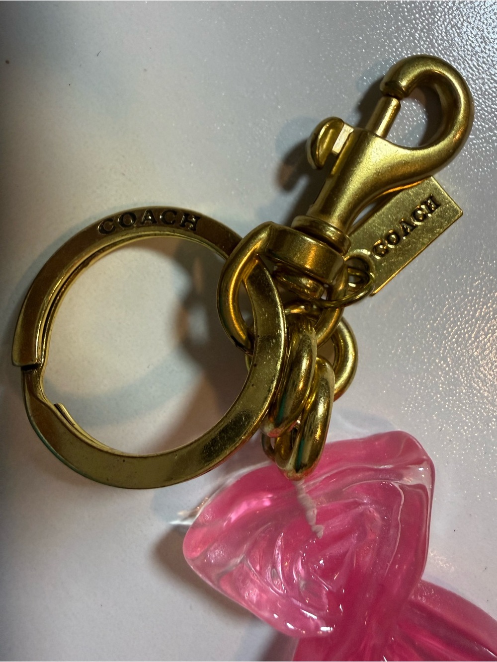 Coach Pink Rose Keyring with Gold Hardware